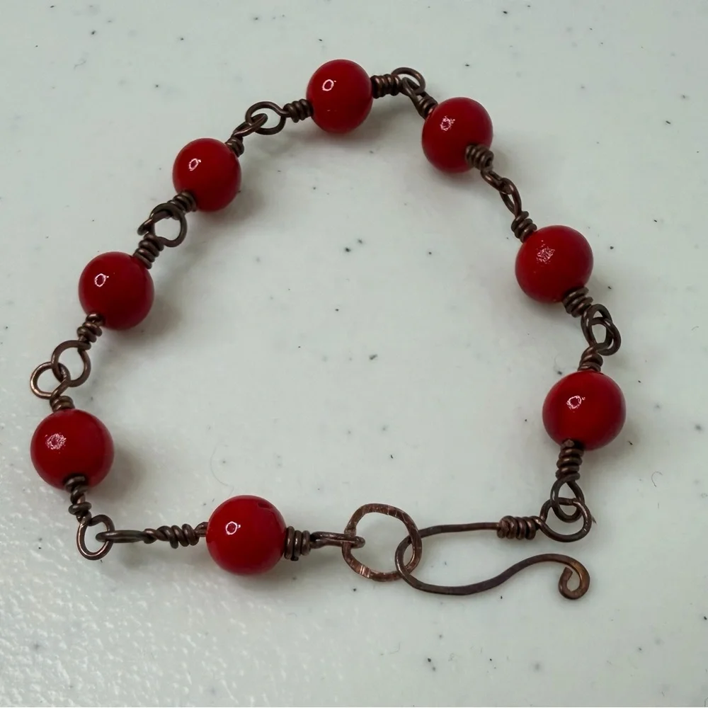 Handmade Beaded‎ Copper Wire Wrap Bracelet Anklet Hammered Boho Fairy Indie